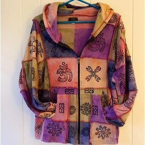 Boho Patchwork Style Zip Up with Hood
